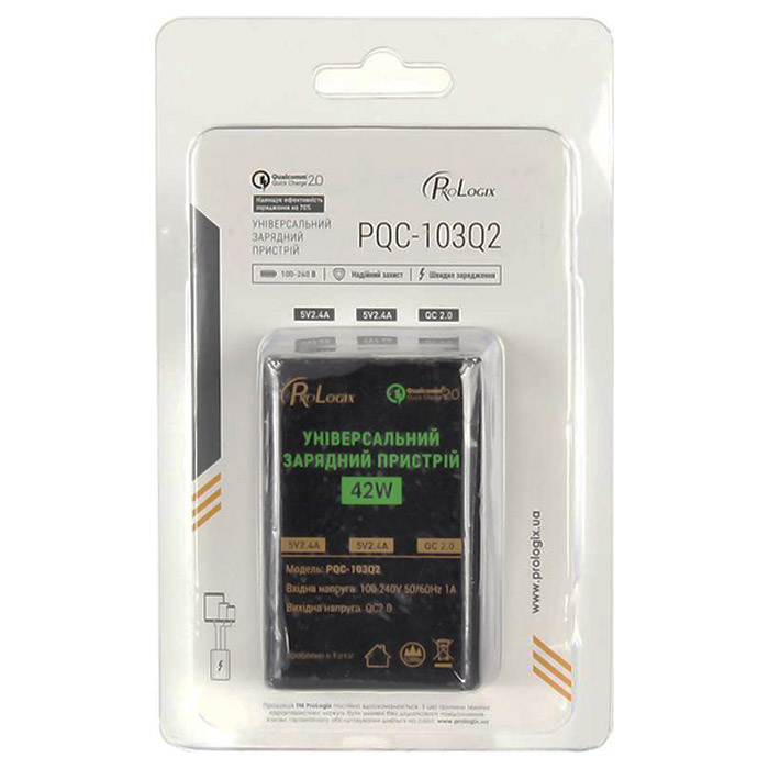 Зарядное устройство PROLOGIX PQC-103Q2 3xUSB-A, QC2.0, 42W Black