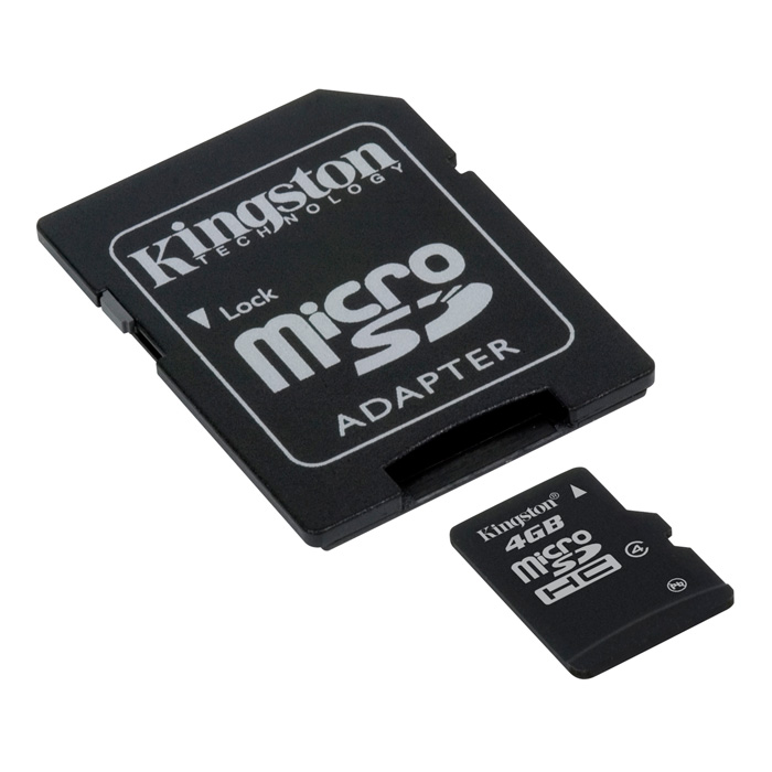 Карта памяти KINGSTON microSDHC 4GB Class 4 + SD-adapter (SDC4/4GB)