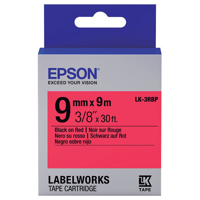 Лента EPSON LK-3RBP 9mm Black on Red Pastel (C53S653001)