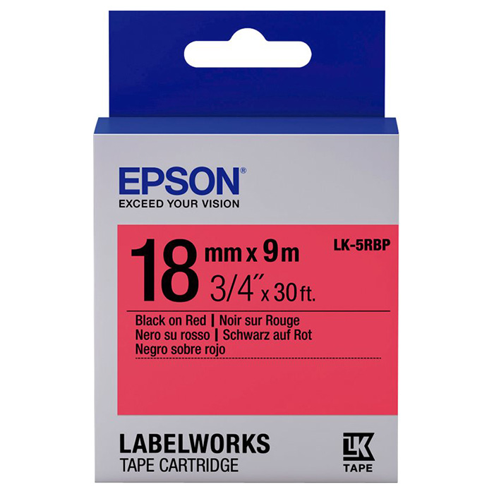 Стрічка EPSON LK-5RBP 18mm Black on Red Pastel (C53S655002)