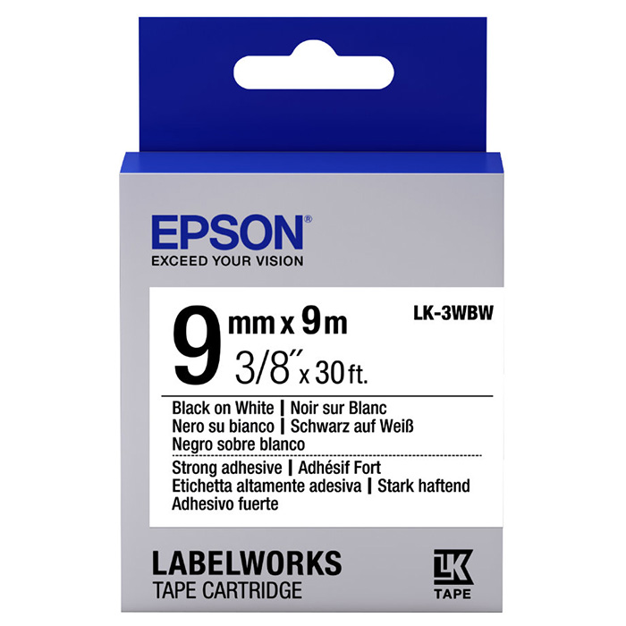 Стрічка EPSON LK-3WBW 9mm Black on White Strong Adhesive (C53S653007)
