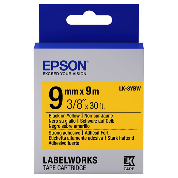 Стрічка EPSON LK-3YBW 9mm Black on Yellow Strong Adhesive (C53S653005)