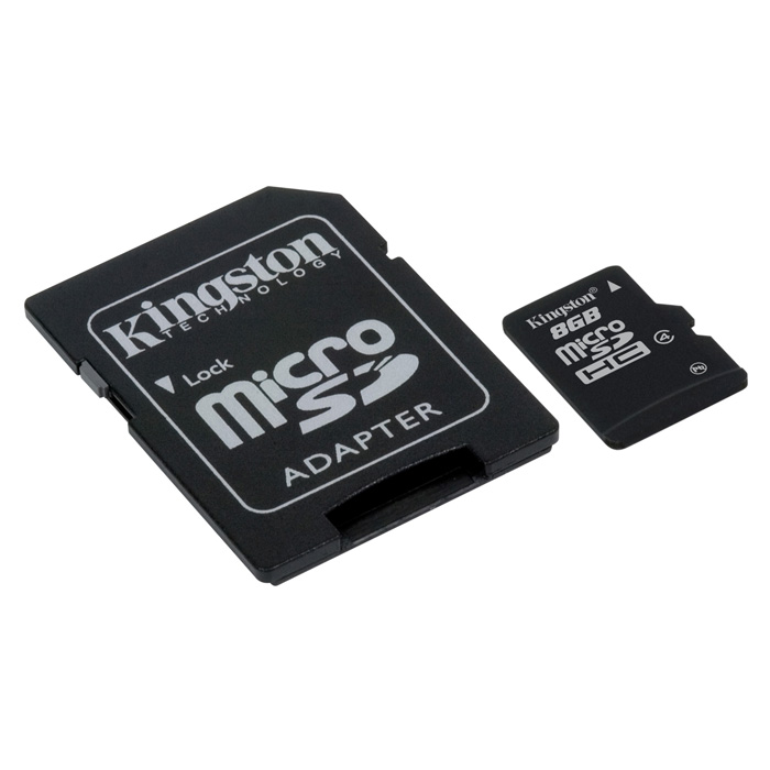 Карта памяти KINGSTON microSDHC 8GB Class 4 + SD-adapter (SDC4/8GB)