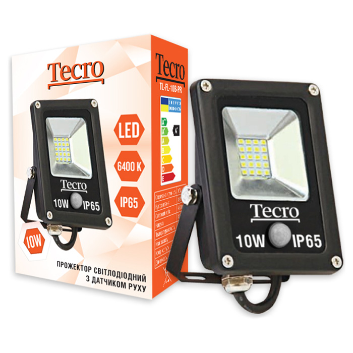 Прожектор LED з датчиком руху TECRO TL-FL-10B-PR 10W 6400K
