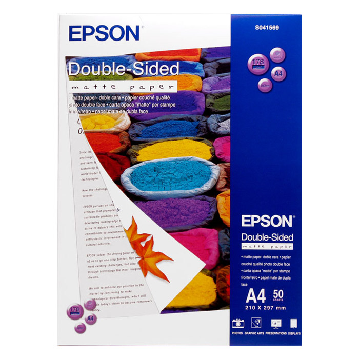 Бумага двухсторонняя EPSON Double-Sided Matte Paper A4 178г/м² 50л (C13S041569)