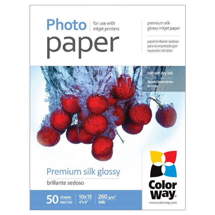 Фотопапір COLORWAY Premium Silk Glossy 10x15см 260г/м² 50л (PSI2600504R)