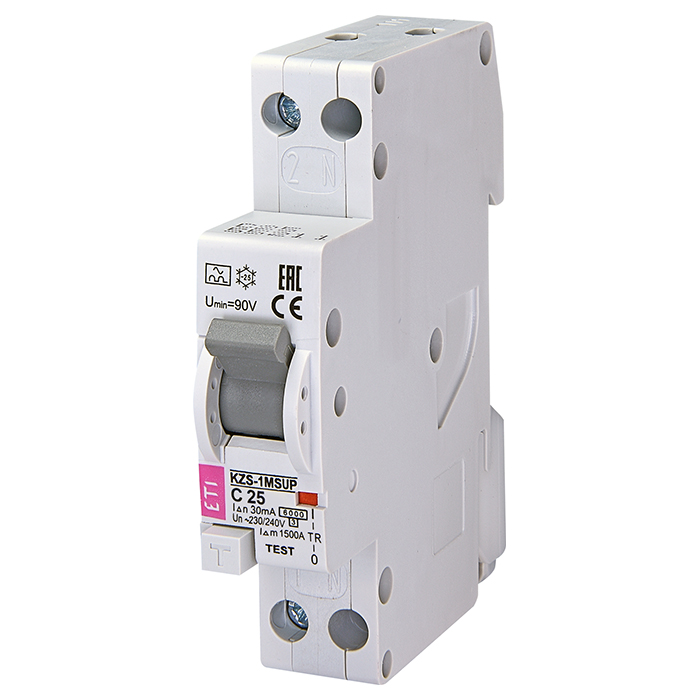 Диференційний автоматичний вимикач ETI KZS-1M-SUP 1p+N A C25/0.03 1p+N, 25А, C, 6кА (2175726)