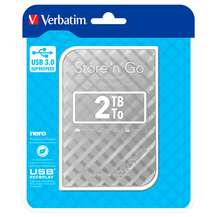 Портативный жёсткий диск VERBATIM Store 'n' Go 2TB USB3.0 Silver (53198)