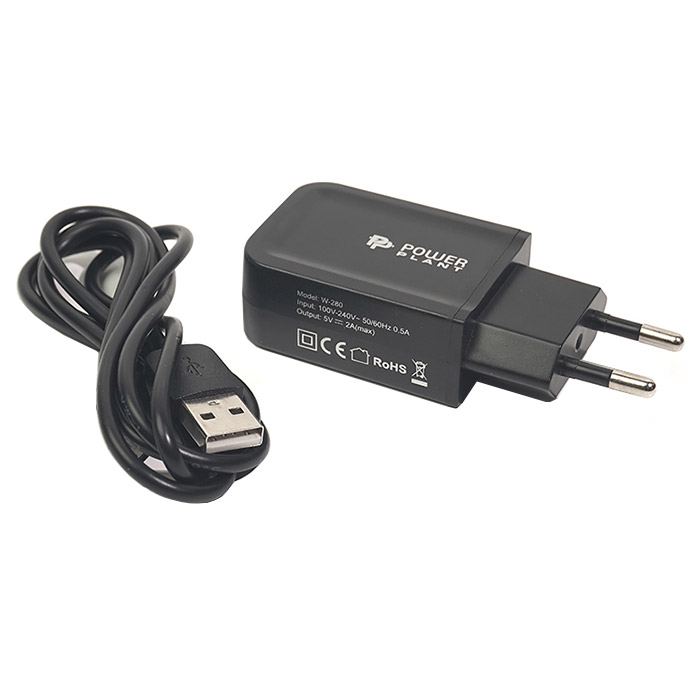 Зарядний пристрій POWERPLANT W-280 1xUSB-A, 2A Black w/Micro-USB cable (SC230037)
