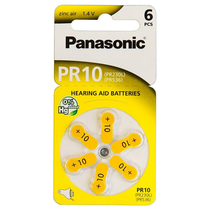 Батарейка для слуховых аппаратов PANASONIC Hearing Aid 10 6шт/уп (PR-230/6LB)