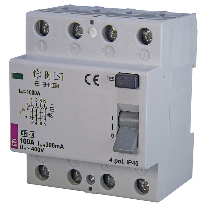 Дифференциальный автоматический выключатель ETI EFI-4 AC 100/0.3 3p+N, 100А, Inst. (2062155)