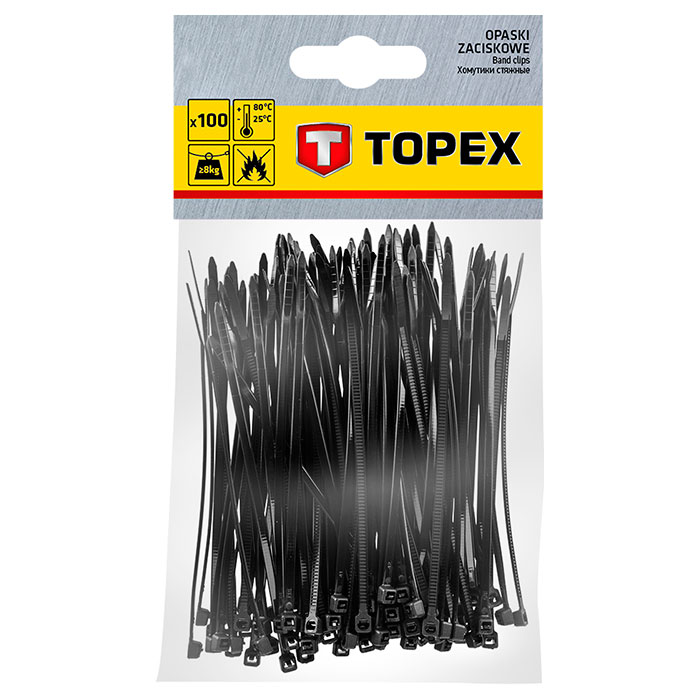 Стяжка кабельна TOPEX 370x4.8мм чорна 75шт (44E982)