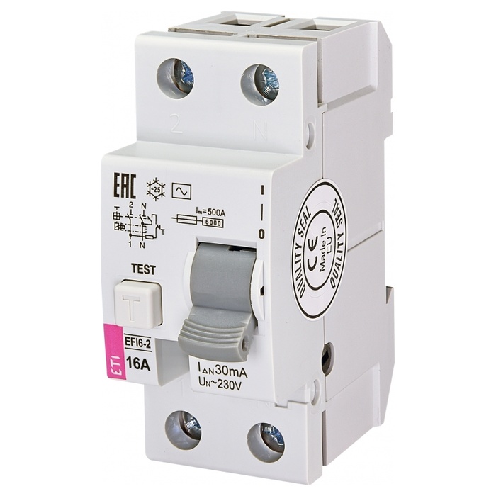 Диференційний автоматичний вимикач ETI EFI6-2 AC 16/0.03 2p, 16А, Inst., 6кА (2062131)