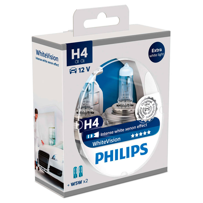 Лампа галогенова PHILIPS WhiteVision H4 2шт (12342WHVSM)