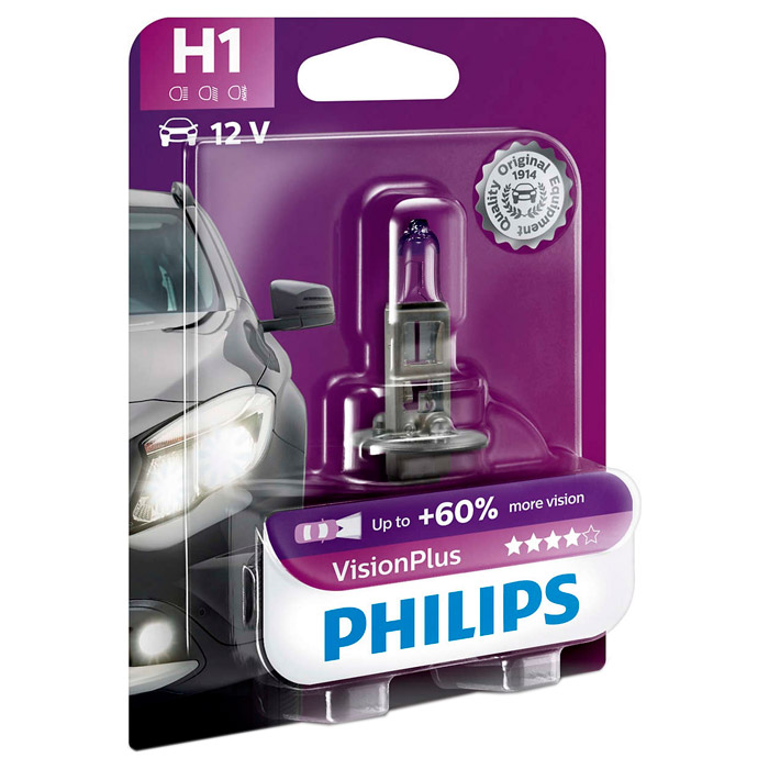 Лампа галогенная PHILIPS VisionPlus H1 1шт (12258VPB1)