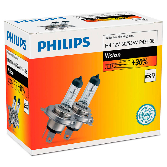 Лампа галогенова PHILIPS Vision H4 2шт (12342PRC2)