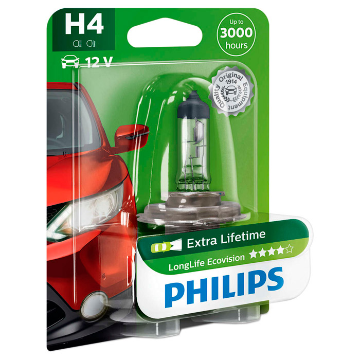 Лампа галогенова PHILIPS LongLife EcoVision H4 1шт (12342LLECOB1)