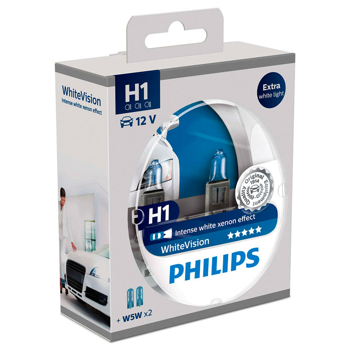 Лампа галогенова PHILIPS WhiteVision H1 2шт (12258WHVSM)