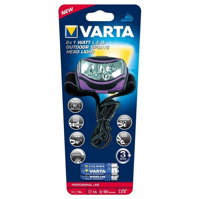 Фонарь налобный VARTA 2x1 Watt LED Outdoor Sports (18630 101 421)