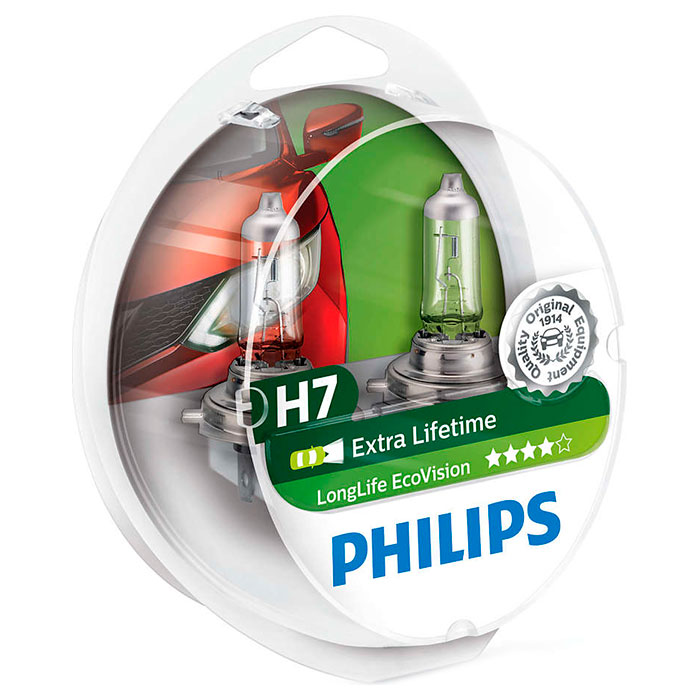 Лампа галогенная PHILIPS LongLife EcoVision H7 2шт (12972LLECOS2)