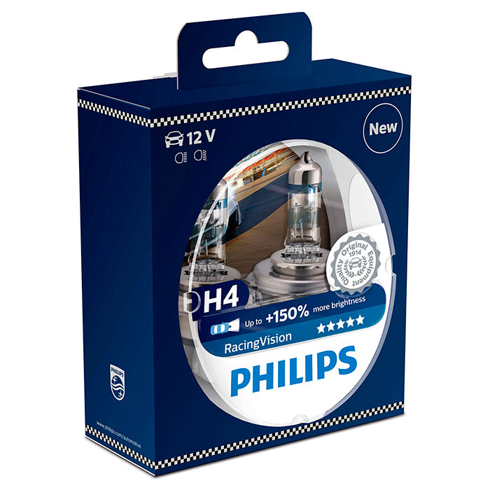 Лампа галогенова PHILIPS RacingVision H4 2шт (12342RVS2)