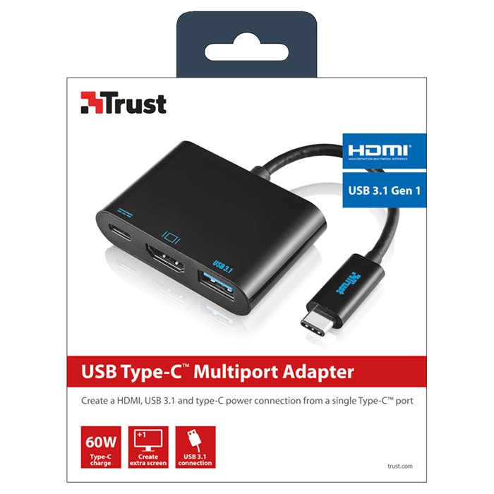 Порт-реплікатор TRUST USB Type-C Multiport Adapter Black (21260)