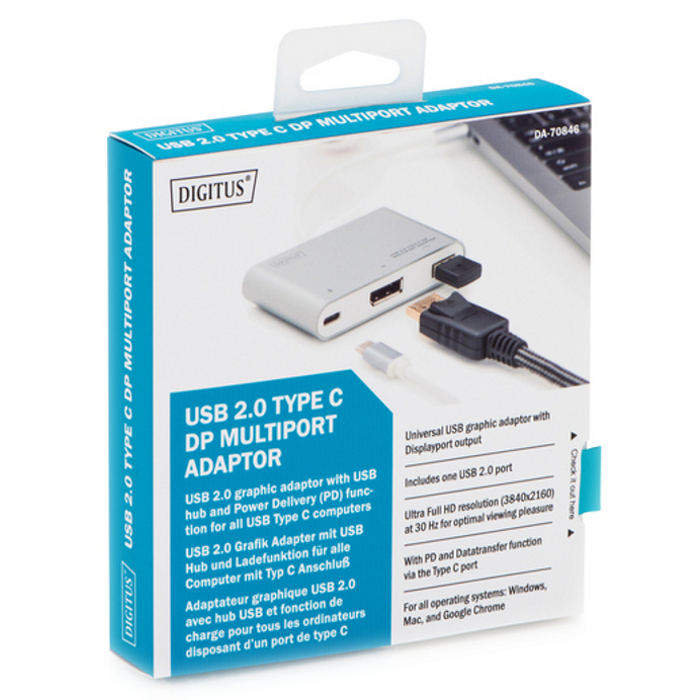 Порт-реплікатор DIGITUS USB-C to DP/USB2.0/Type-C (DA-70846)