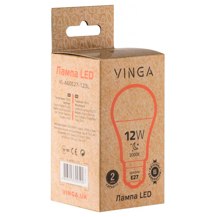Лампочка LED VINGA A60 E27 12W 3000K 220V (VL-A60E27-123L)