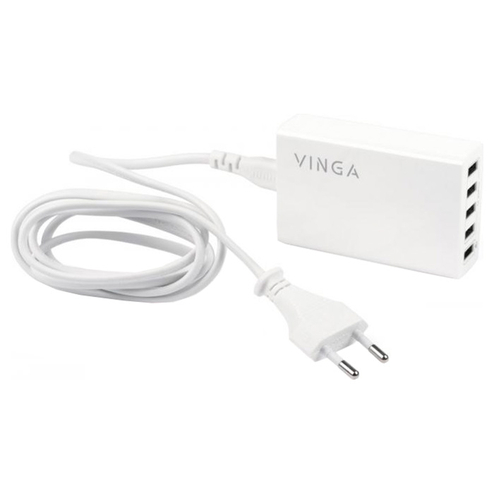 Зарядний пристрій VINGA 5xUSB-A Smart Charge + QC3.0 White (M044)