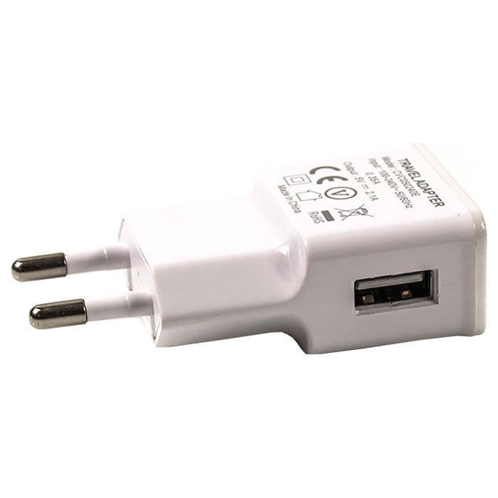 Зарядное устройство POWERPLANT 1xUSB-A, 2.1A White (SC230136)