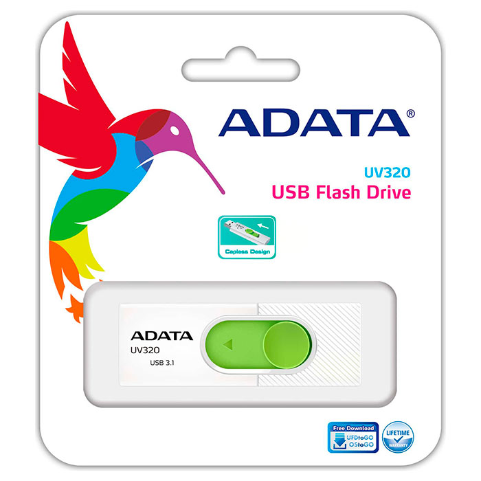 Флэшка ADATA UV320 32GB USB3.1 White/Green (AUV320-32G-RWHGN)