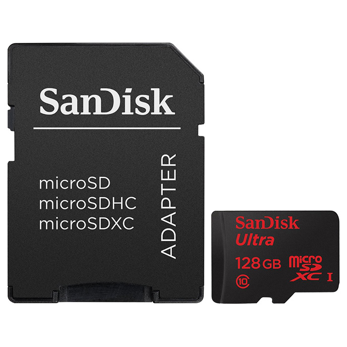 Карта памяти SANDISK microSDXC Ultra 128GB UHS-I Class 10 + SD-adapter (SDSQUNC-128G-GN6IA)