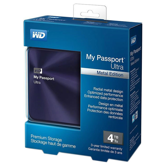 Портативний жорсткий диск WD My Passport Ultra Metal 4TB USB3.0 Blue/Black (WDBEZW0040BBA-EESN)