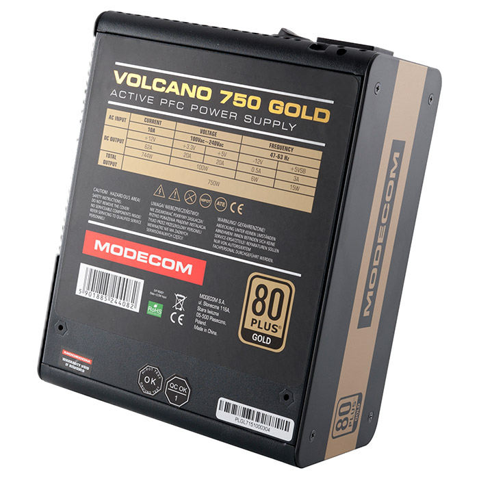 Блок питания 750W MODECOM Volcano 750 Gold (ZAS-MC90-SM-750-ATX-VOLCANO-GOLD)