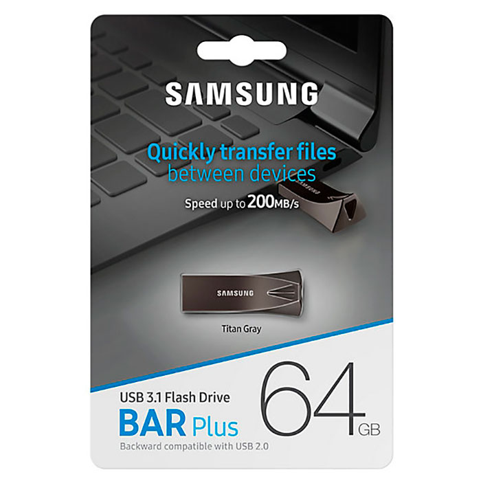 Флэшка SAMSUNG Bar Plus 64GB USB3.1 Titanium Gray (MUF-64BE4/APC)