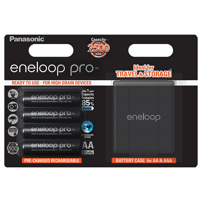 Акумулятор PANASONIC Eneloop Pro + Case AA 2500mAh 4шт/уп (BK-3HCDEC/4BE)