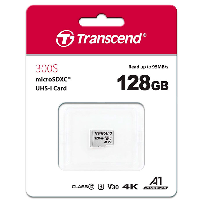 Карта памяти TRANSCEND microSDXC 300S 128GB UHS-I U3 V30 A1 Class 10 (TS128GUSD300S)