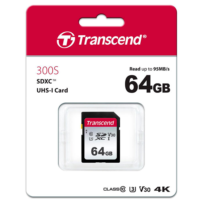 Карта памяти TRANSCEND SDXC 300S 64GB UHS-I U3 V30 Class 10 (TS64GSDC300S)