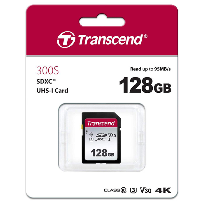 Карта памяти TRANSCEND SDXC 300S 128GB UHS-I U3 V30 Class 10 (TS128GSDC300S)