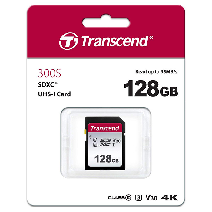 Карта пам'яті TRANSCEND SDXC 300S 128GB UHS-I U3 V30 Class 10 (TS128GSDC300S)