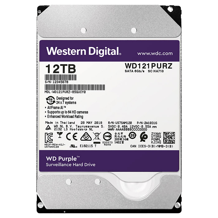 Жорсткий диск 3.5" WD Purple 12TB SATA/256MB (WD121PURZ)