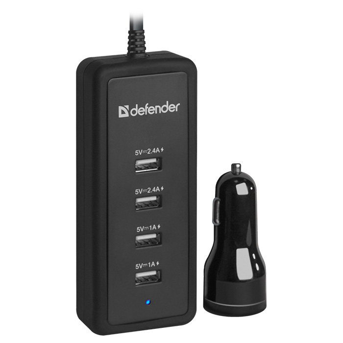 Автомобильное зарядное устройство DEFENDER ACA-02 5xUSB 5V/9.2A Black (83568)