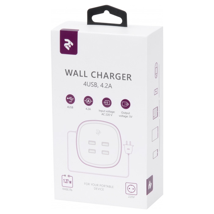 Зарядное устройство 2E Wall Charger 4xUSB, 4.2A (2E-WC4USBM1.27-W)