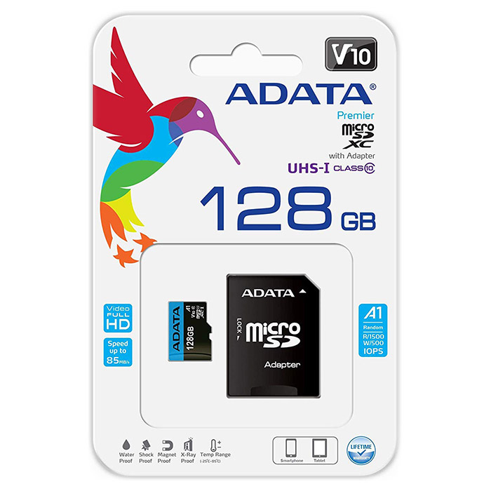 Карта пам'яті ADATA microSDXC Premier 128GB UHS-I V10 A1 Class 10 + SD-adapter (AUSDX128GUICL10A1-RA1)