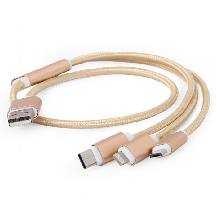 Кабель CABLEXPERT USB2.0 AM/Apple Lightning/Micro-BM/Type-C Gold 1м (CC-USB2-AM31-1M-G)