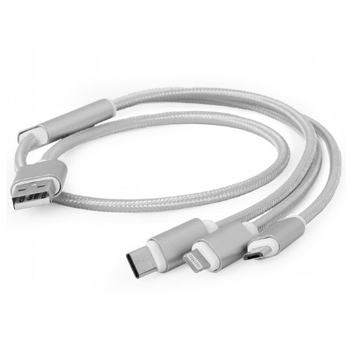 Кабель CABLEXPERT USB2.0 AM/Apple Lightning/Micro-BM/Type-C Silver 1м (CC-USB2-AM31-1M-S)