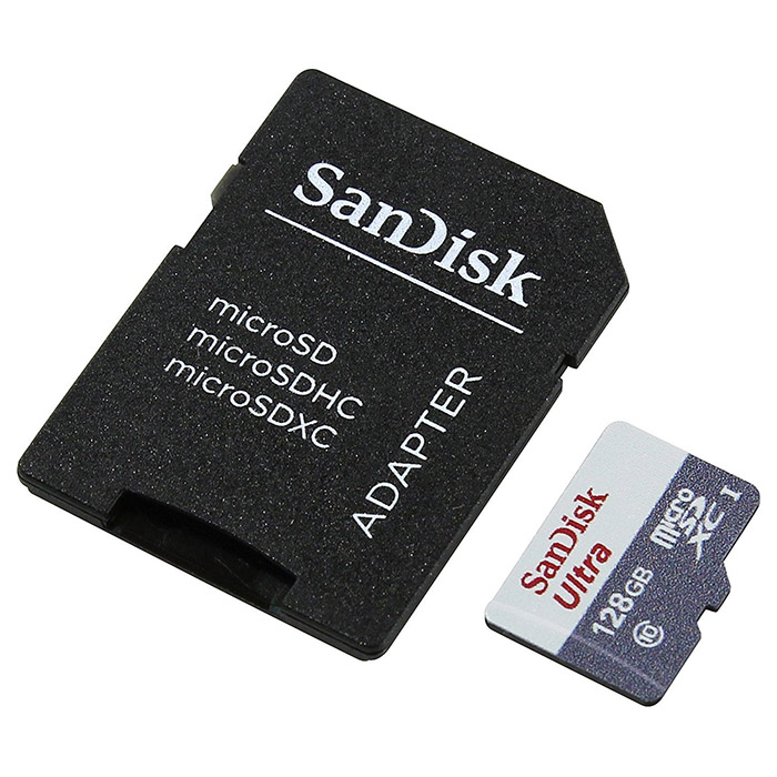 Карта памяти SANDISK microSDXC Ultra 128GB UHS-I Class 10 + SD-adapter (SDSQUNS-128G-GN6TA)