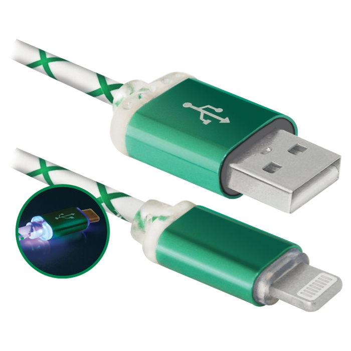 Кабель DEFENDER ACH03-03LT USB2.0 AM/Apple Lightning Green 1м (87553)