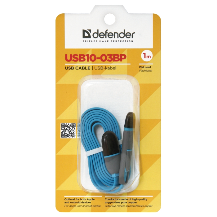 Кабель DEFENDER 10-03BP USB2.0 AM/Apple Lightning/Micro-BM Blue 1м (87487)