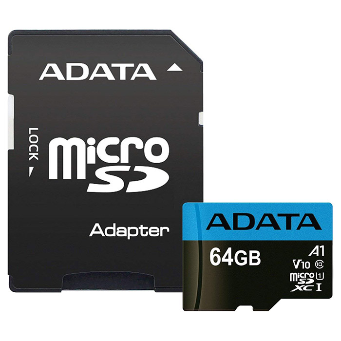 Карта памяти ADATA microSDXC Premier 64GB UHS-I V10 A1 Class 10 + SD-adapter (AUSDX64GUICL10A1-RA1)